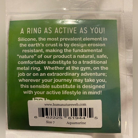 Humanature Silicone ring, Size 7 Aquamarine NWT in package - Picture 2 of 3